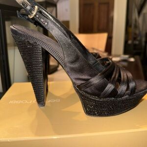 Sergio Rossi Black Satin Platform Heels